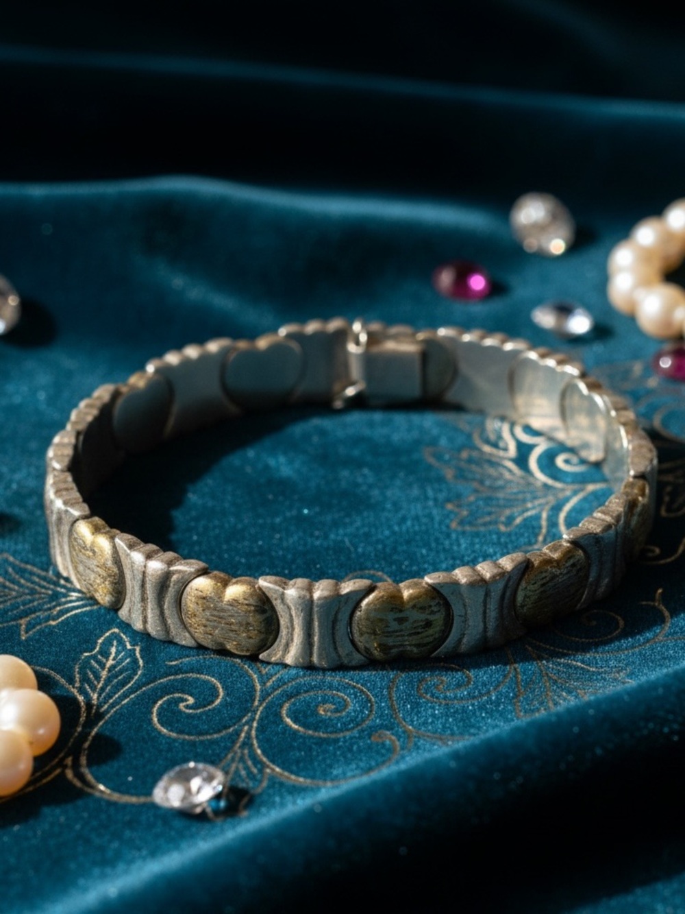 Two-Tone Silver and Gold Link Bracelet - Women's Jewelry stamped sterling - Picture 5 of 6